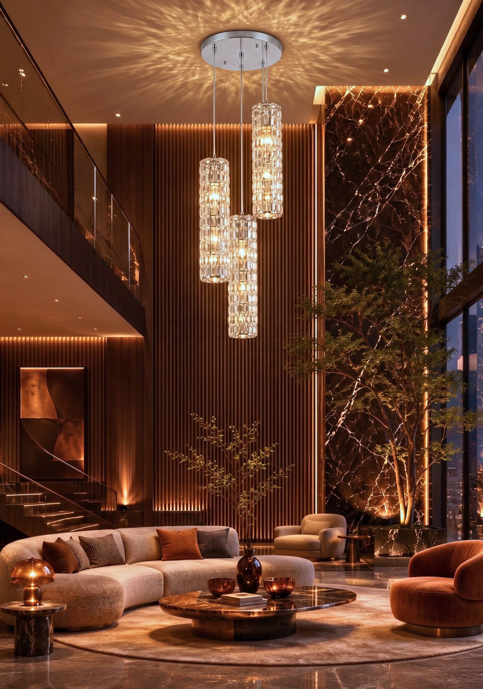 Modern Round Crystal Pendant Lamps In Three Lights.jpg